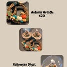 Halloween Ghost, pumpkins and toadstools handmade decorations