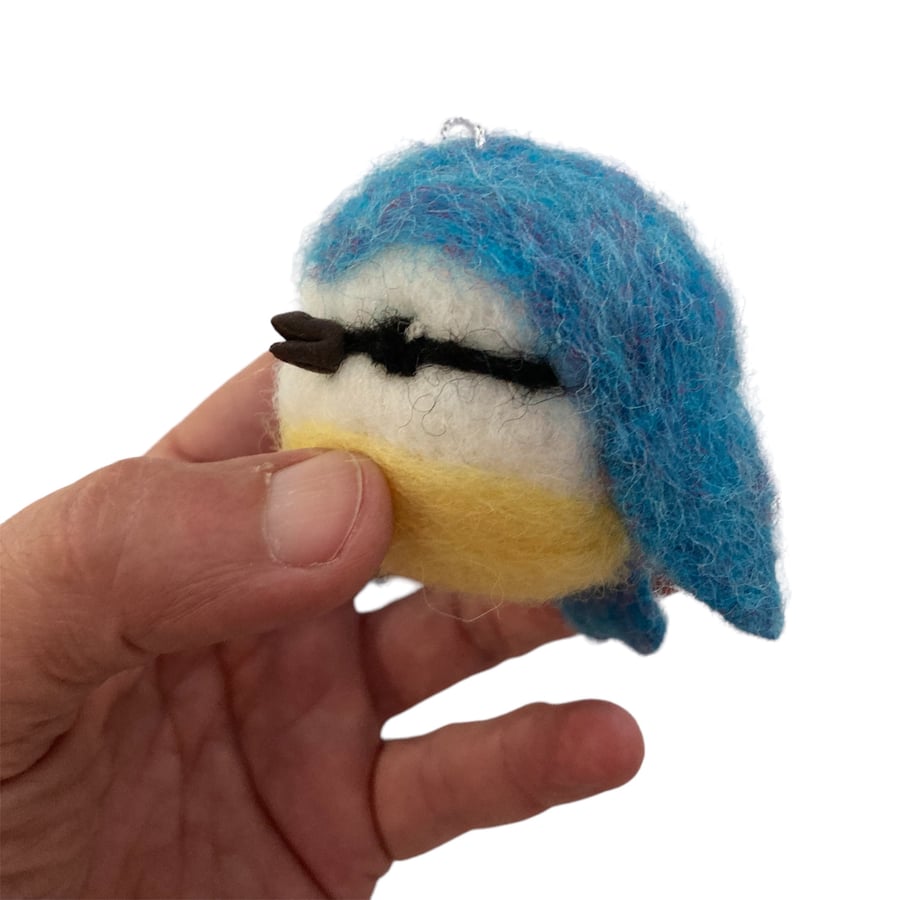 Blue tit needle felted bauble style hanging decoration