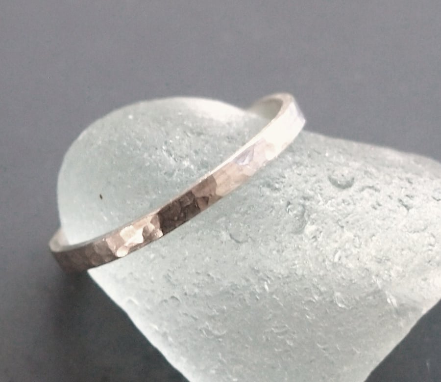 Bright Hammered Silver Ring