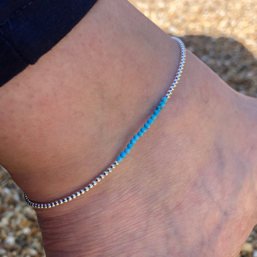 Sterling silver and turquoise beaded anklet