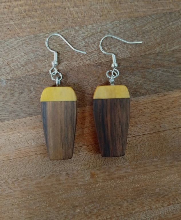 Handmade Wooden Pint Earrings - Irish Stout Style in Walnut and Boxwood