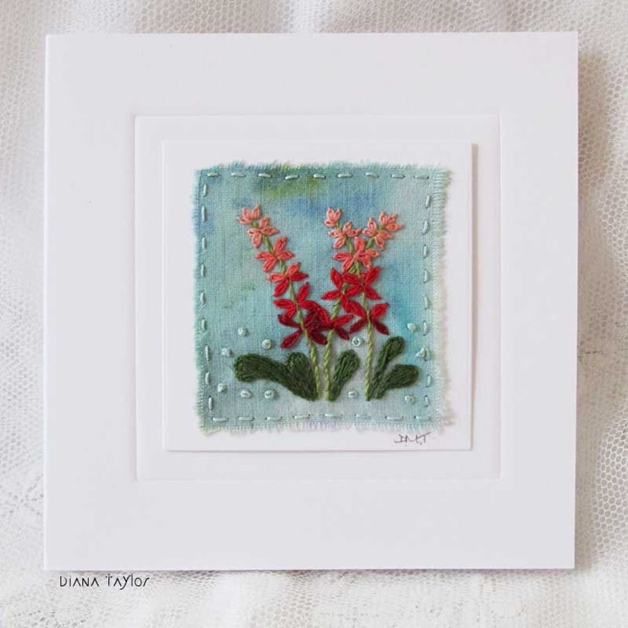 HAND EMBROIDERED HAND DYED FLORAL GREETINGS CARD