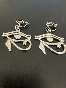 clip on earrings with eye of horus eye of ra  tibetan silver charm