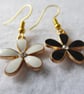 Pretty Black and White Enamel Flower Asymmetric Earrings, gold plated ear-wires - Image 6