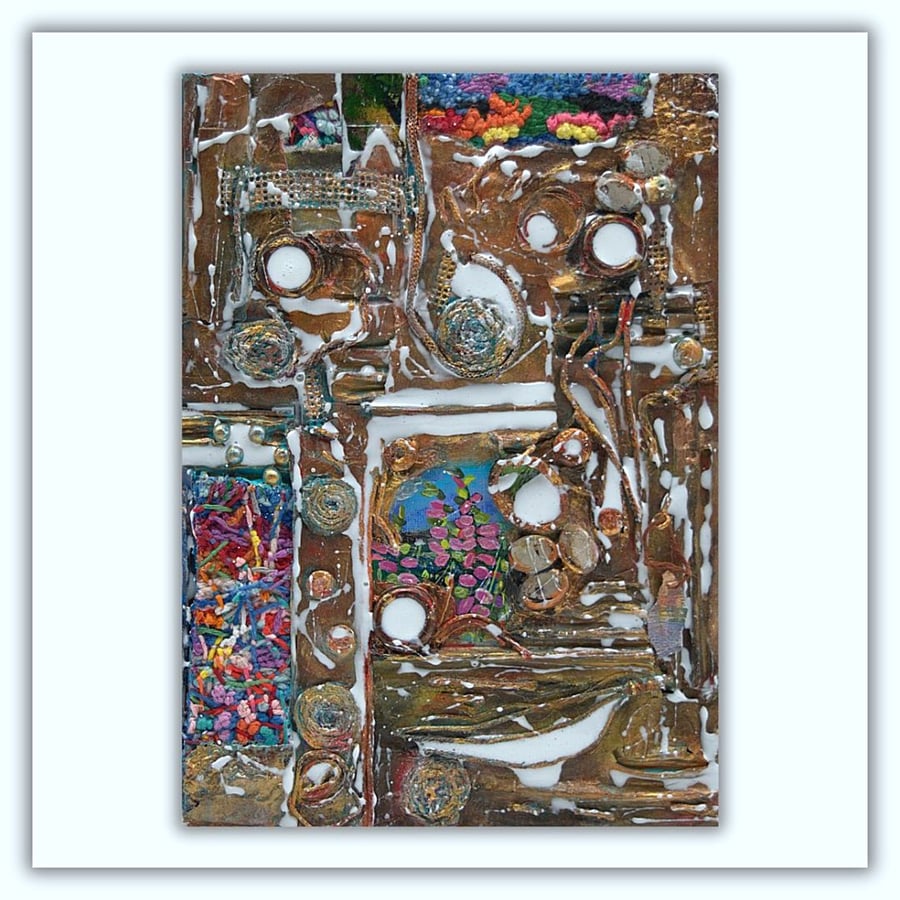 An original textured mixed media  - abstract art - glazed box frame