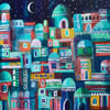 Patchwork City, blank greetings card