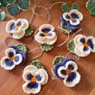 Handmade crochet pansy garland