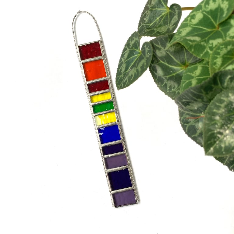 Stained Glass Rainbow Strip Garden Hanger - Handmade Hanging Decoration 