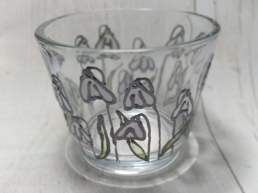 Snowdrops tealight holder. Hand painted. Mother's Day gift.