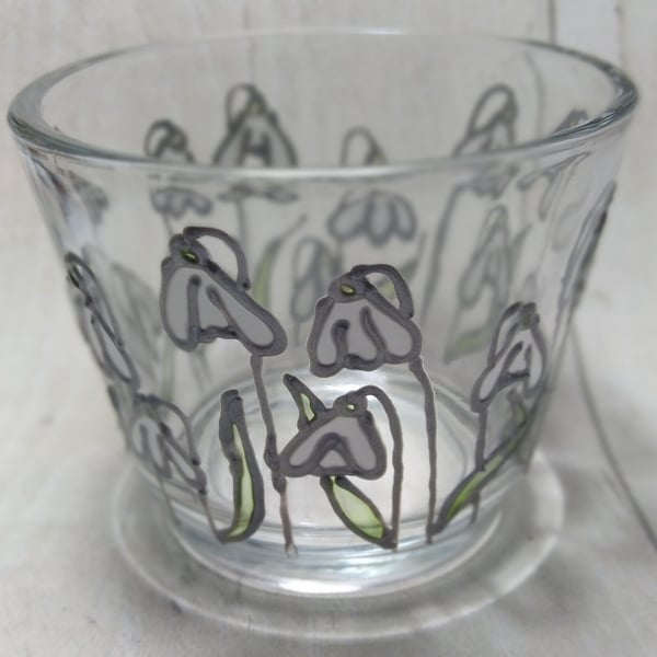 Snowdrops tealight holder. Hand painted. Mother's Day gift.