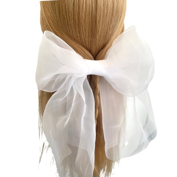 White Tulle Bridal Wedding Hair Bow Clip Bachelor Party Bride Oversized 