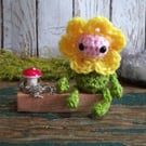 Crochet Lucky Flower Sprite On Wooden Base