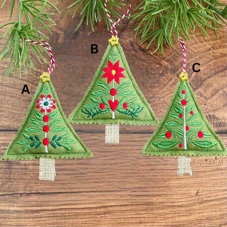 Folk Art Embroidered Christmas Trees