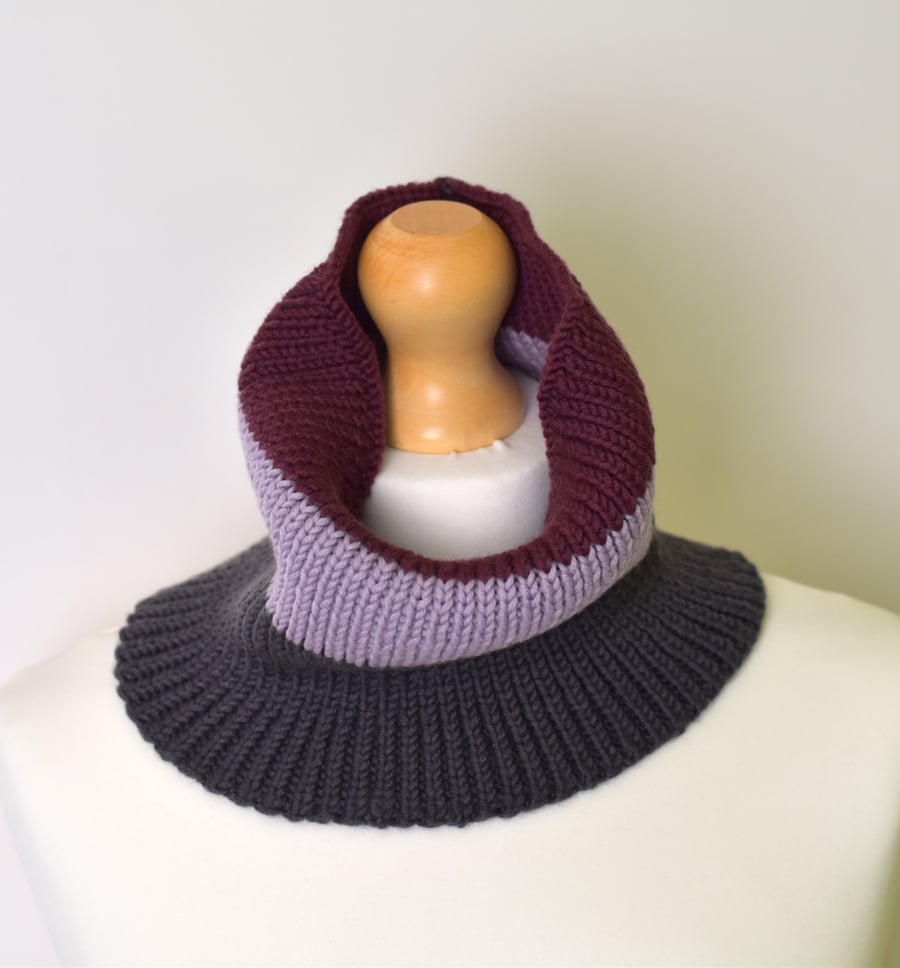 Handmade Merino Wool Neck Warmer - Knitted Unisex Striped Cowl Scarf