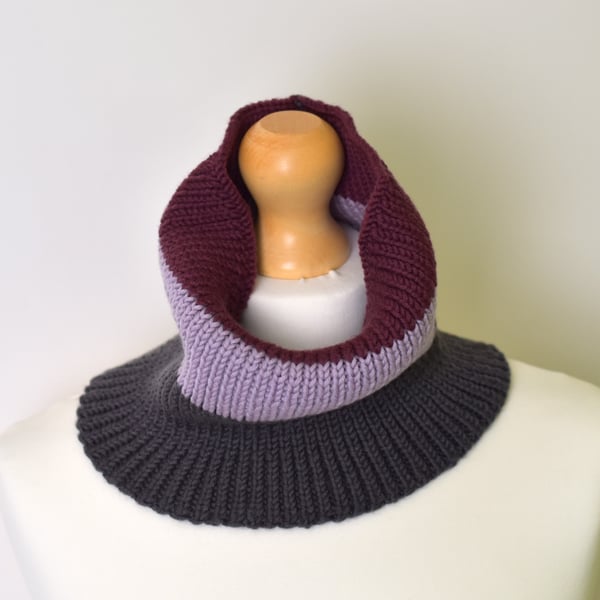 Handmade Merino Wool Neck Warmer - Knitted Unisex Striped Cowl Scarf