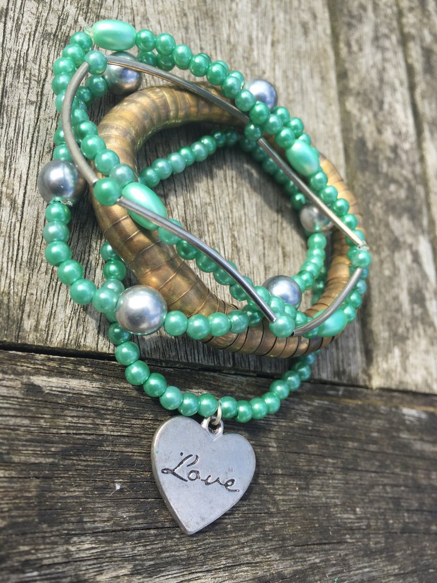 5 strand green and silver bracelet