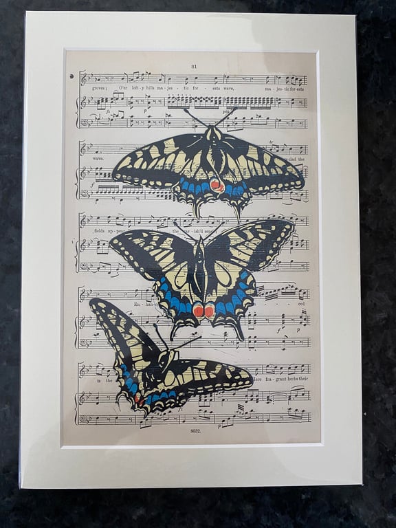 Swallowtail in flight - Handmade Limited Edition Lino Print 