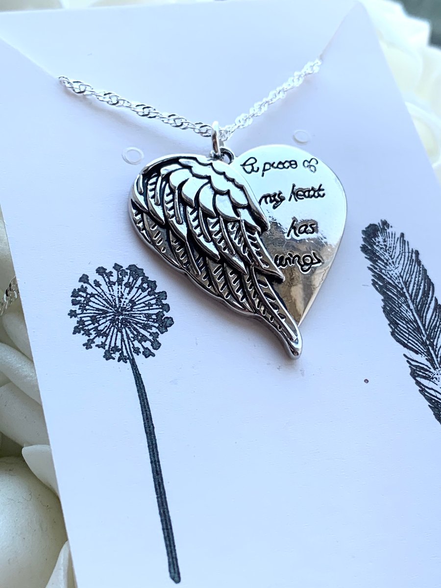 A Piece Of My Heart Has Wings Pendant On 925 Sterling Silver Chain 