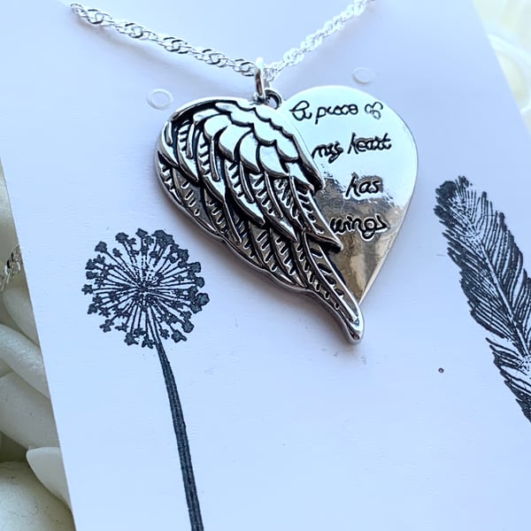 A Piece Of My Heart Has Wings Pendant On 925 Sterling Silver Chain 