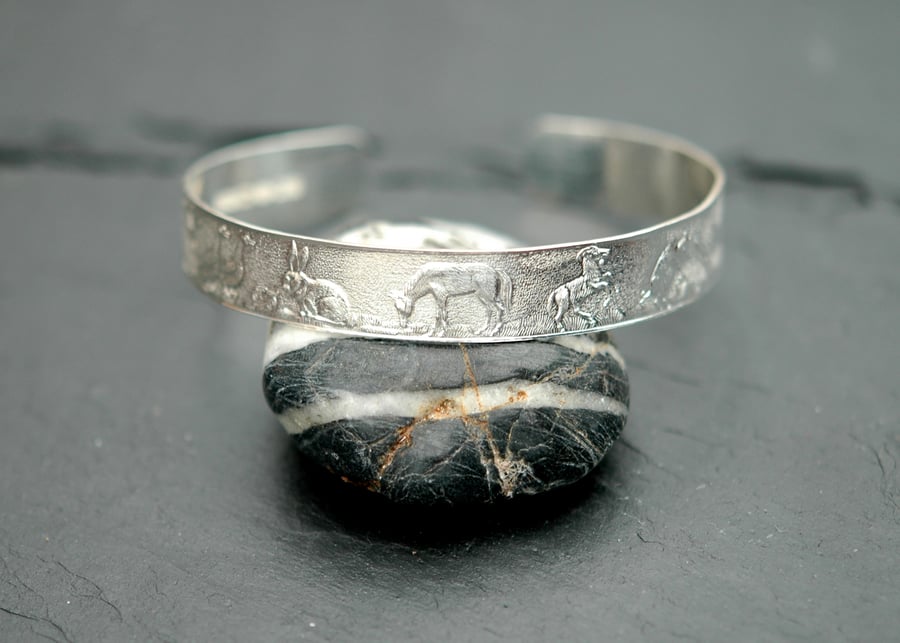 Special order for IR - Sterling silver cuff bracelet with farm animals 