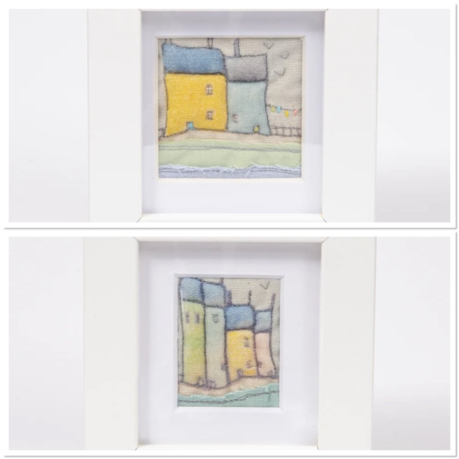 Fabric pictures - set of 2 small framed, 3d fabric pictures