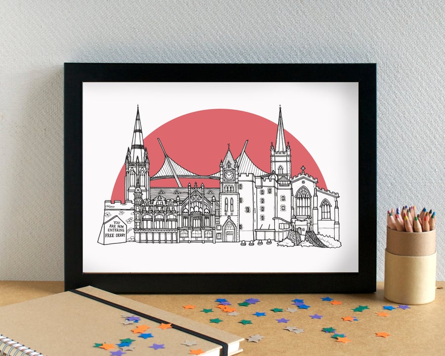 Derry Landmarks Skyline Art Print