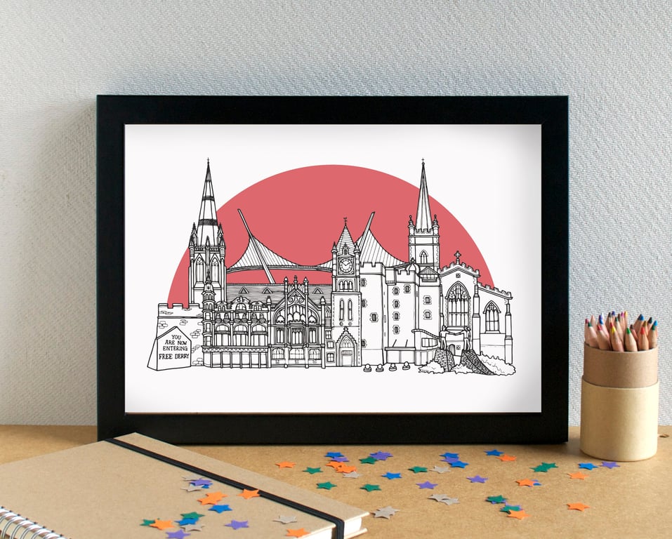 Derry Landmarks Skyline Art Print