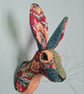 Faux hare head wall mount in floral tapestry fabric- Hattie