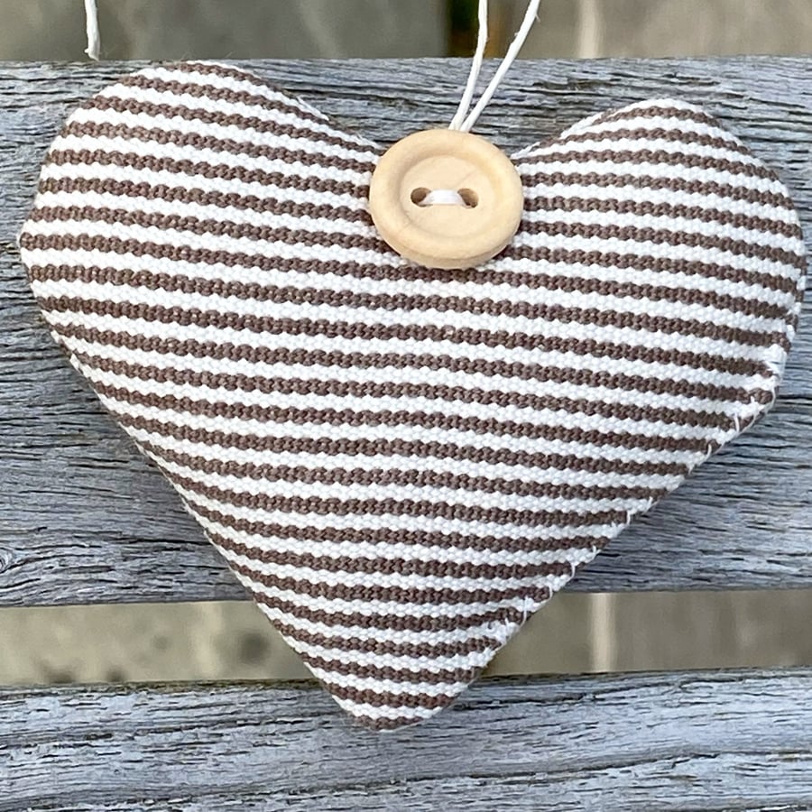 SALE - LAVENDER HEART - narrow brown and white stripes