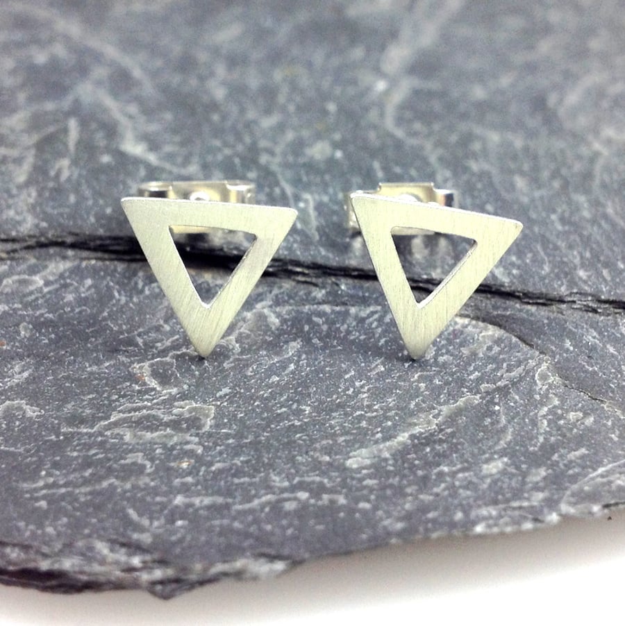 Silver triangle stud earrings