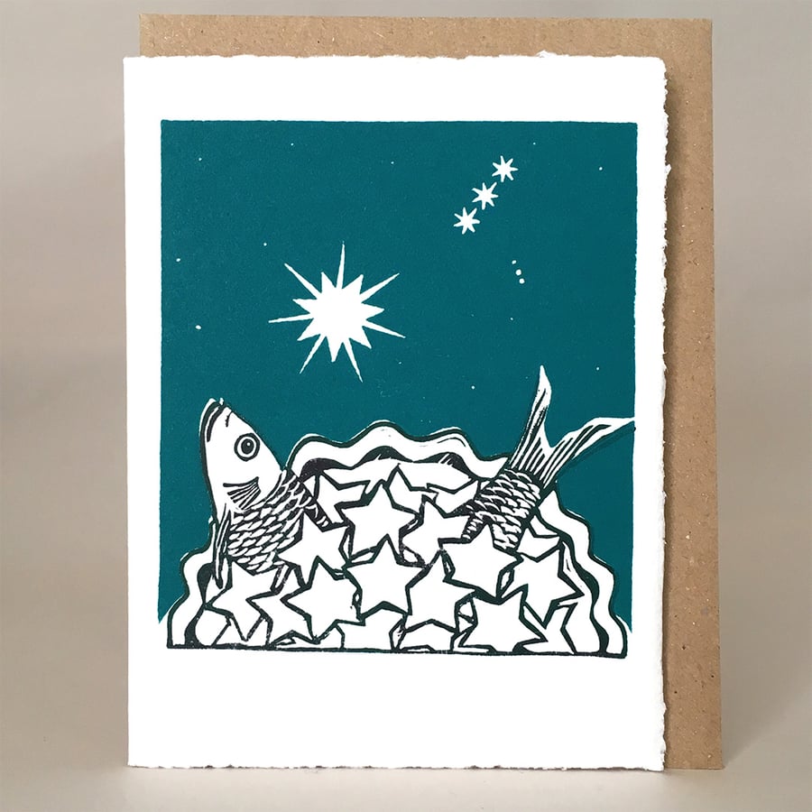 StarGazey Christmas Card - Original Hand Printed LinoCut Card