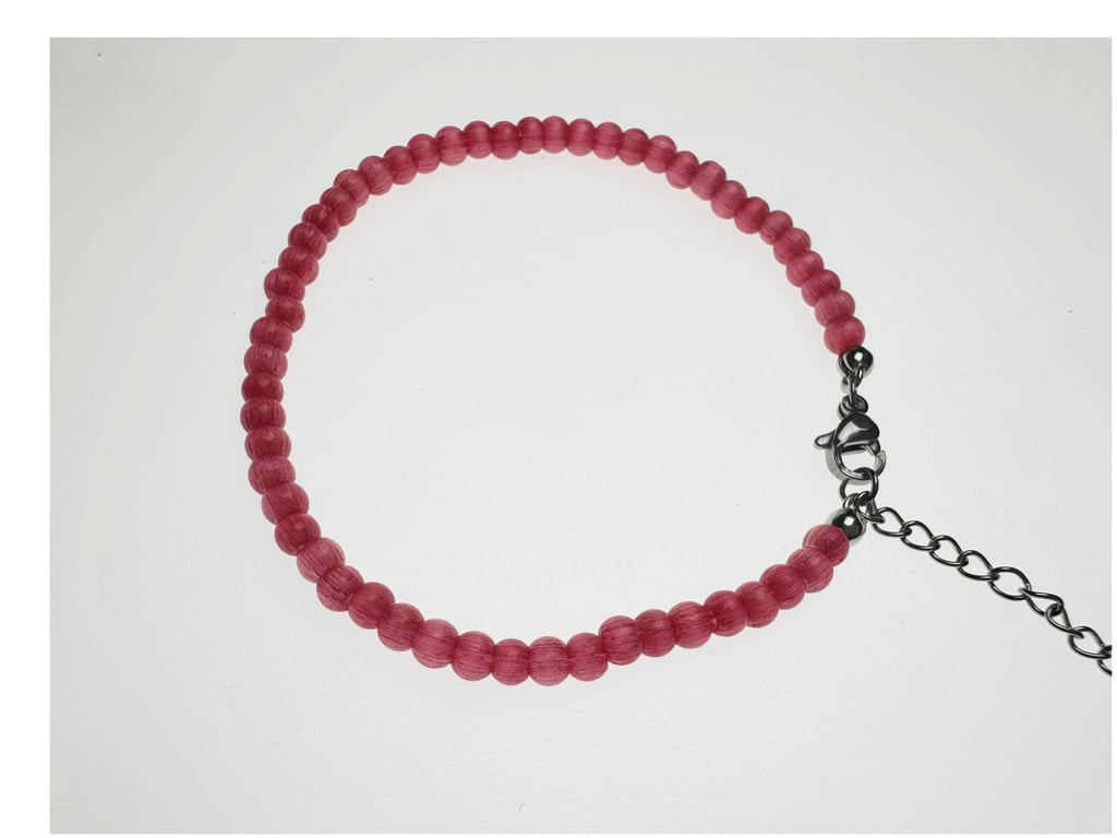 Red Cat's Eye Beaded Bracelet: Adjustable Silver Tone Chain