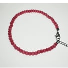 Red Cat's Eye Beaded Bracelet: Adjustable Silver Tone Chain