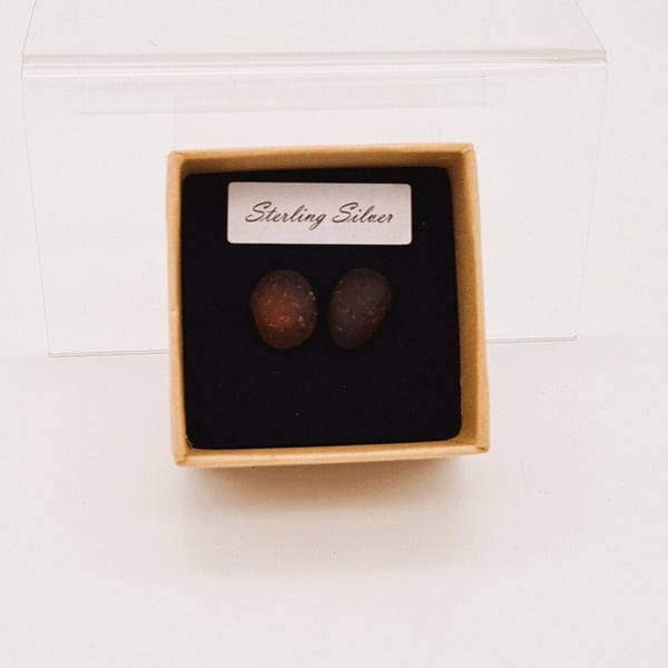 Dark Brown Sterling Silver Stud Earrings- Gift Boxed