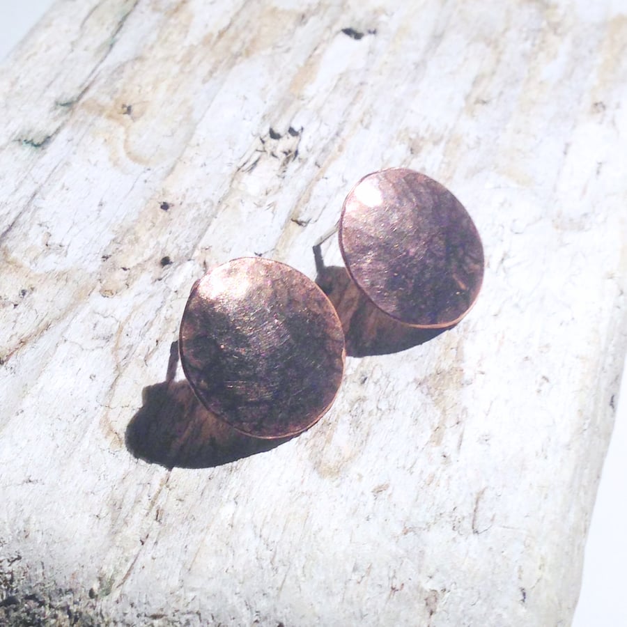 Hammered Copper Stud Earrings - UK Free Post