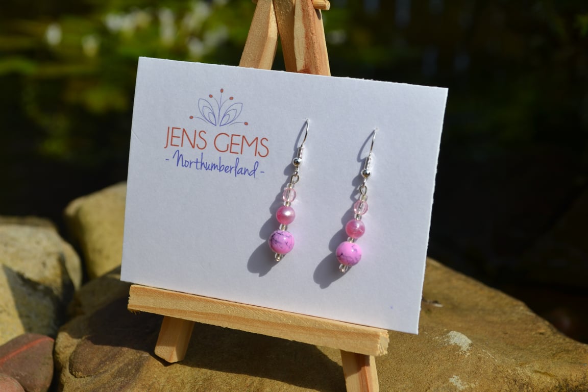 Pink Acrylic Bead Earrings