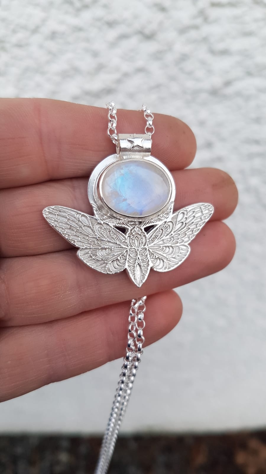 Moth and Moonstone Necklace.