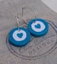 Hand-painted blue heart polymer clay and sterling silver hoop earrings  - Image 2