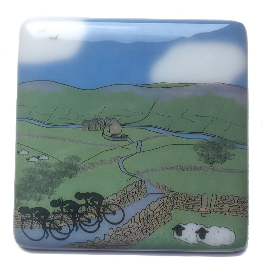 Cote de Lofthouse women's cycling race glass coaster