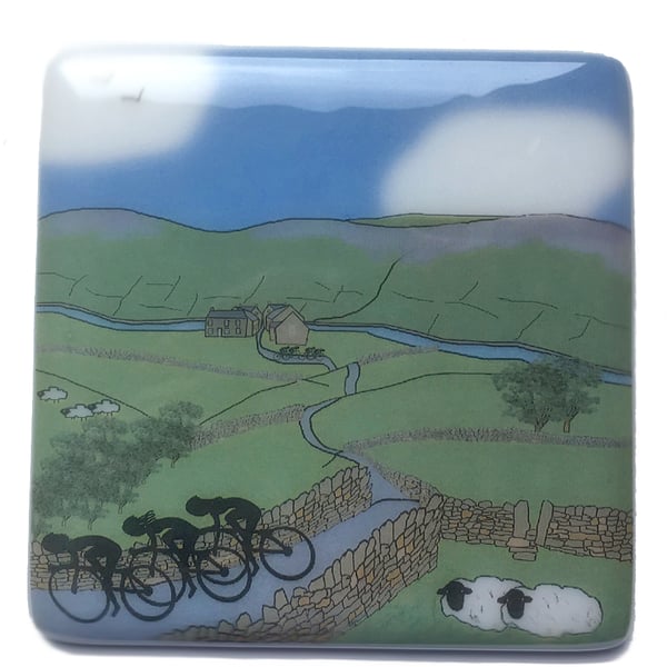 Cote de Lofthouse women's cycling race glass coaster