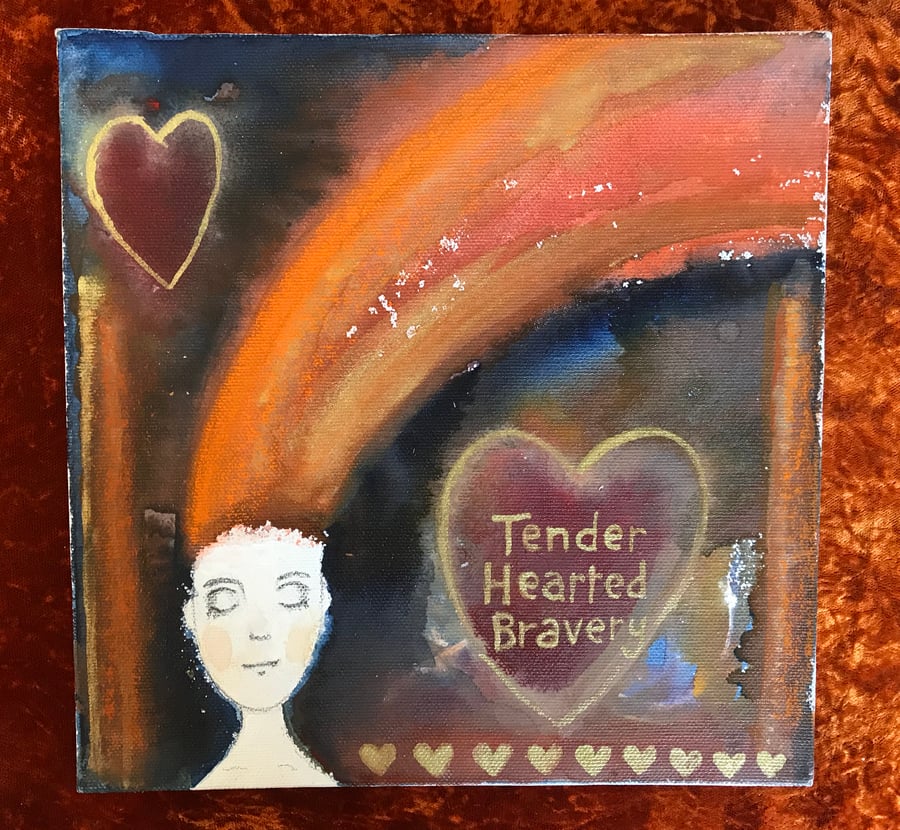 Original watercolour 8" by 8" canvas panel "Tender hearted bravery"