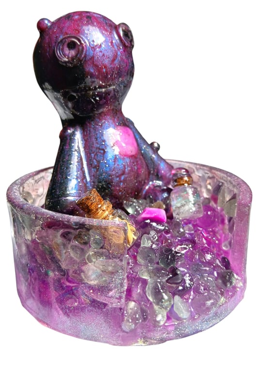 Fluorite Hexling: Voodoo Doll on a Quartz-Kissed Crystal Cluster