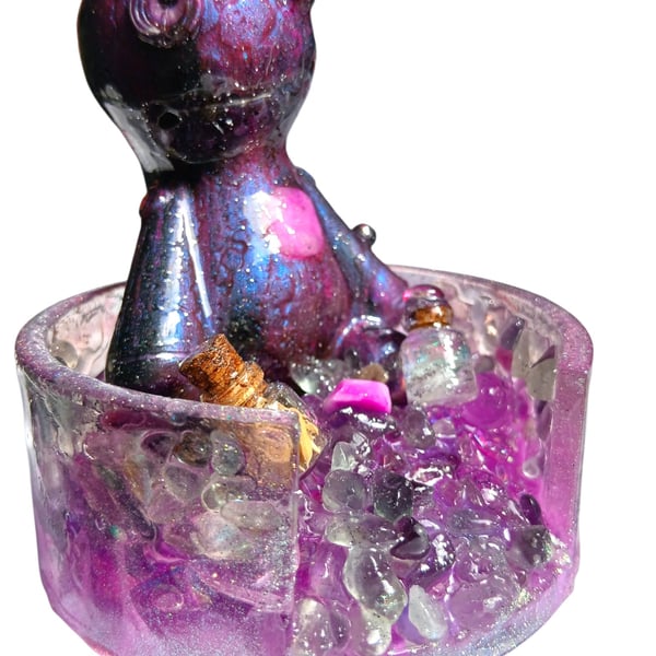 Fluorite Hexling: Voodoo Doll on a Quartz-Kissed Crystal Cluster