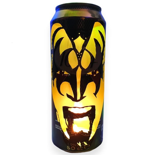 Gene Simmons Beer Can Lantern! KISS Pop Art Portrait Candle Lamp - Unique Gift!