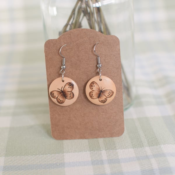 RESERVED THOMPSON  Wooden Pyrography Earrings - Butterfly 