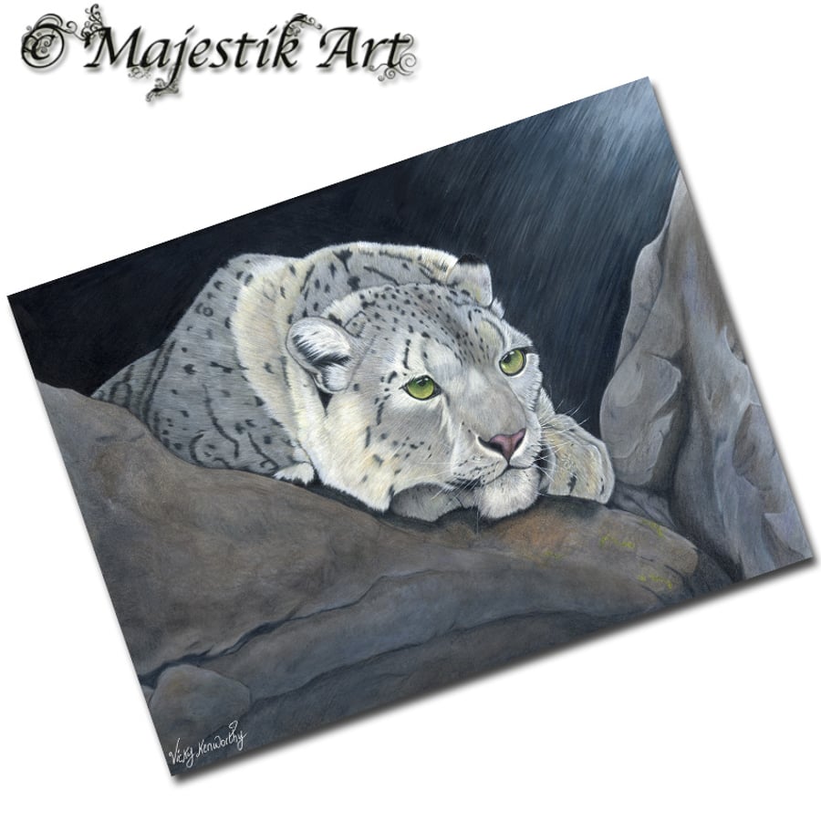 Archival ACEO Snow Leopard Print 'Conserve' By V Kenworthy