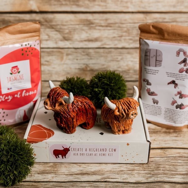 Highland Cow Clay Kit for Two - Air Dry Clay Craft, Couples Gift
