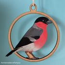 Hanging wooden decoration of a Bullfinch