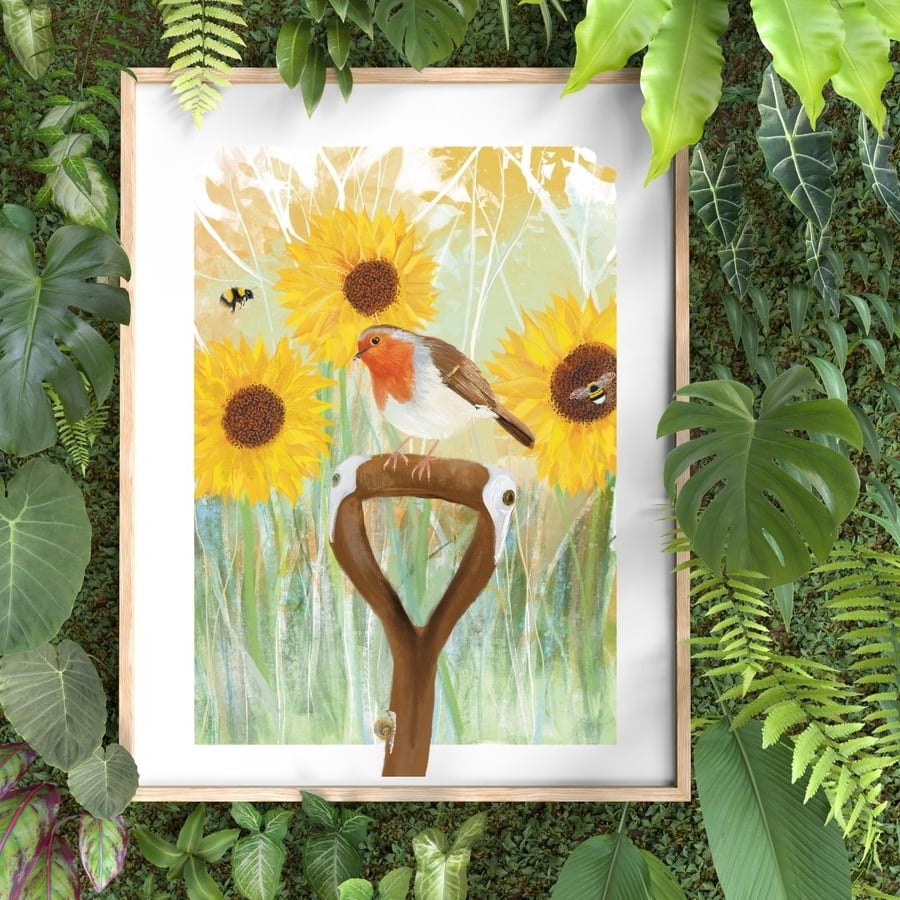 Robin bird garden art print