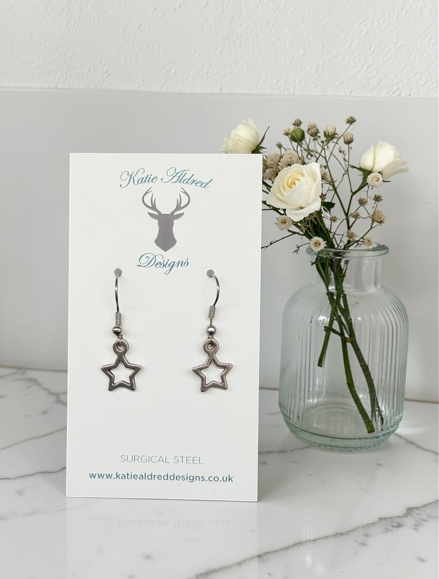 Charm Earrings - Small Silver Star Outline